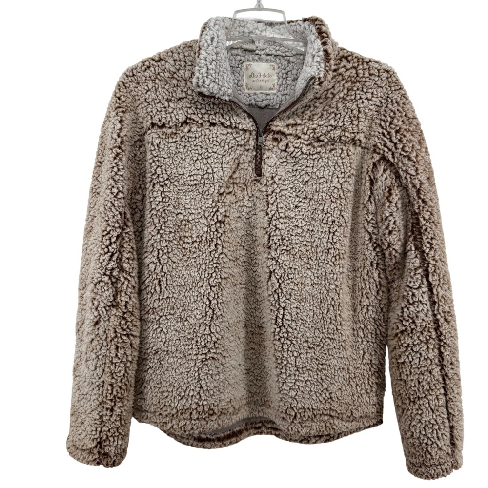 Altar'd State Brown‎ Bear Sherpa Fleece Half Zip Pullover Top Women's Large